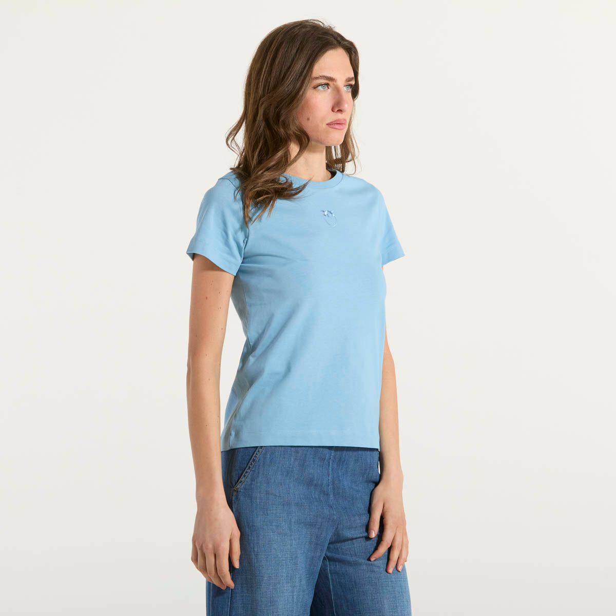 Pinko T-shirt maniche corte logo ricamato azzurra