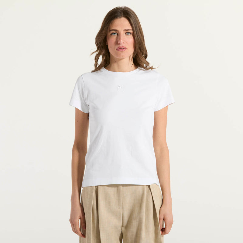 Pinko T-shirt maniche corte logo ricamato bianca