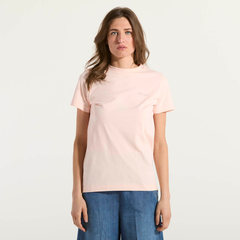 Pinko T-shirt mezze maniche ricamo logo rosa