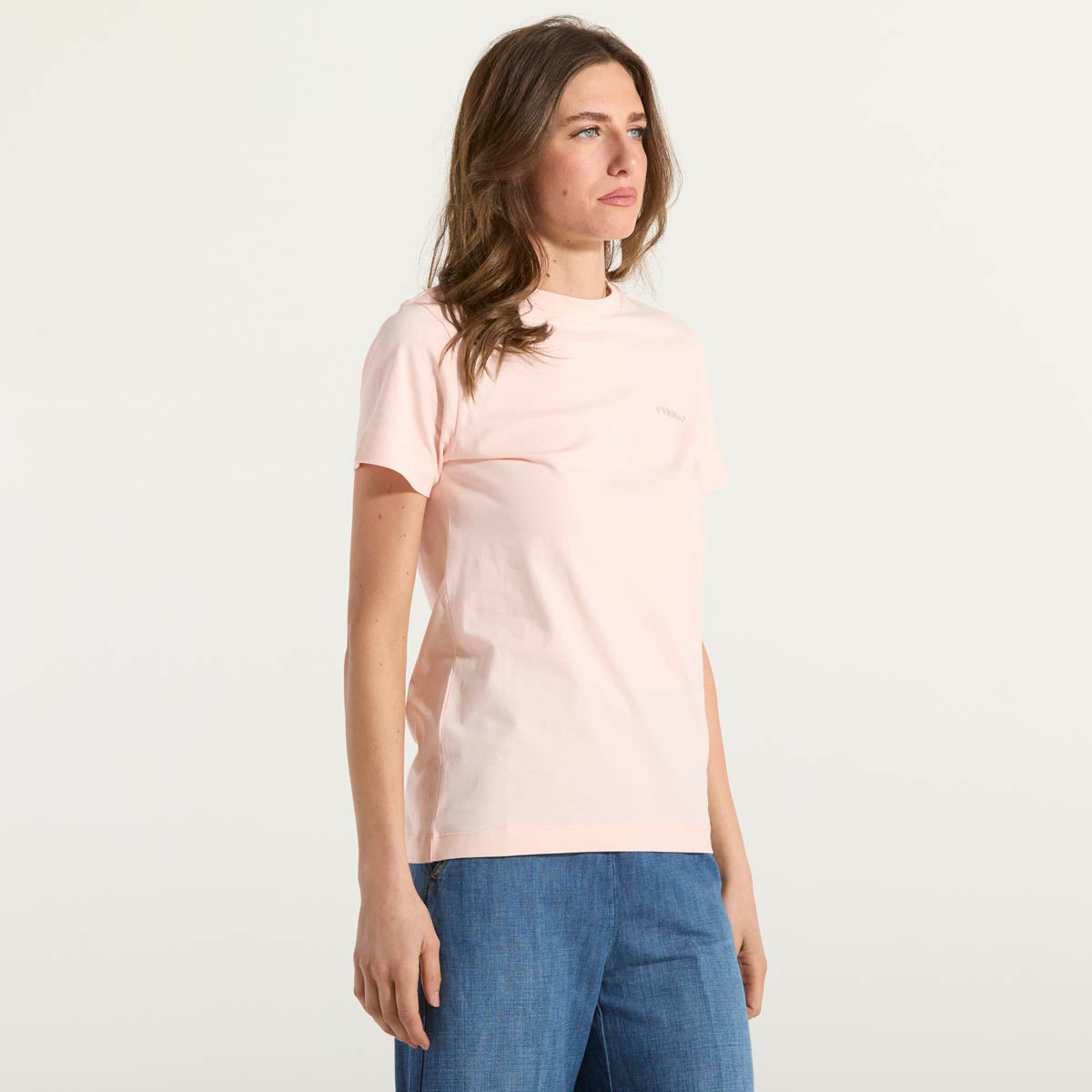 Pinko T-shirt mezze maniche ricamo logo rosa