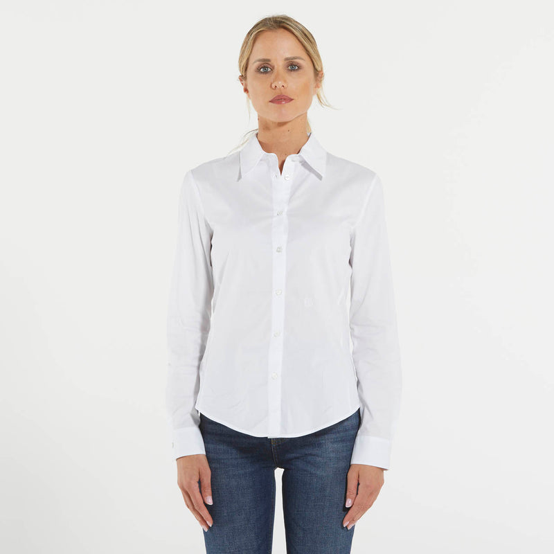 Pinko camicia slim in popeline stetch con ricamo