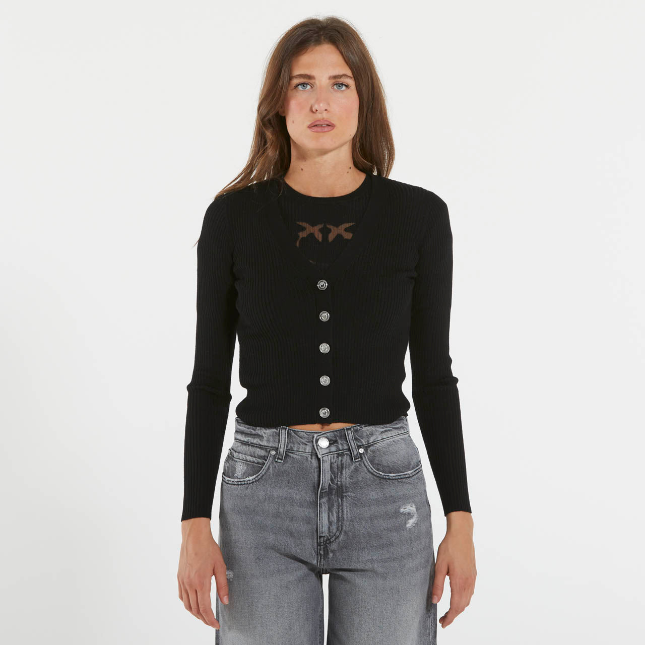 Pinko cardigan aderente a coste nero