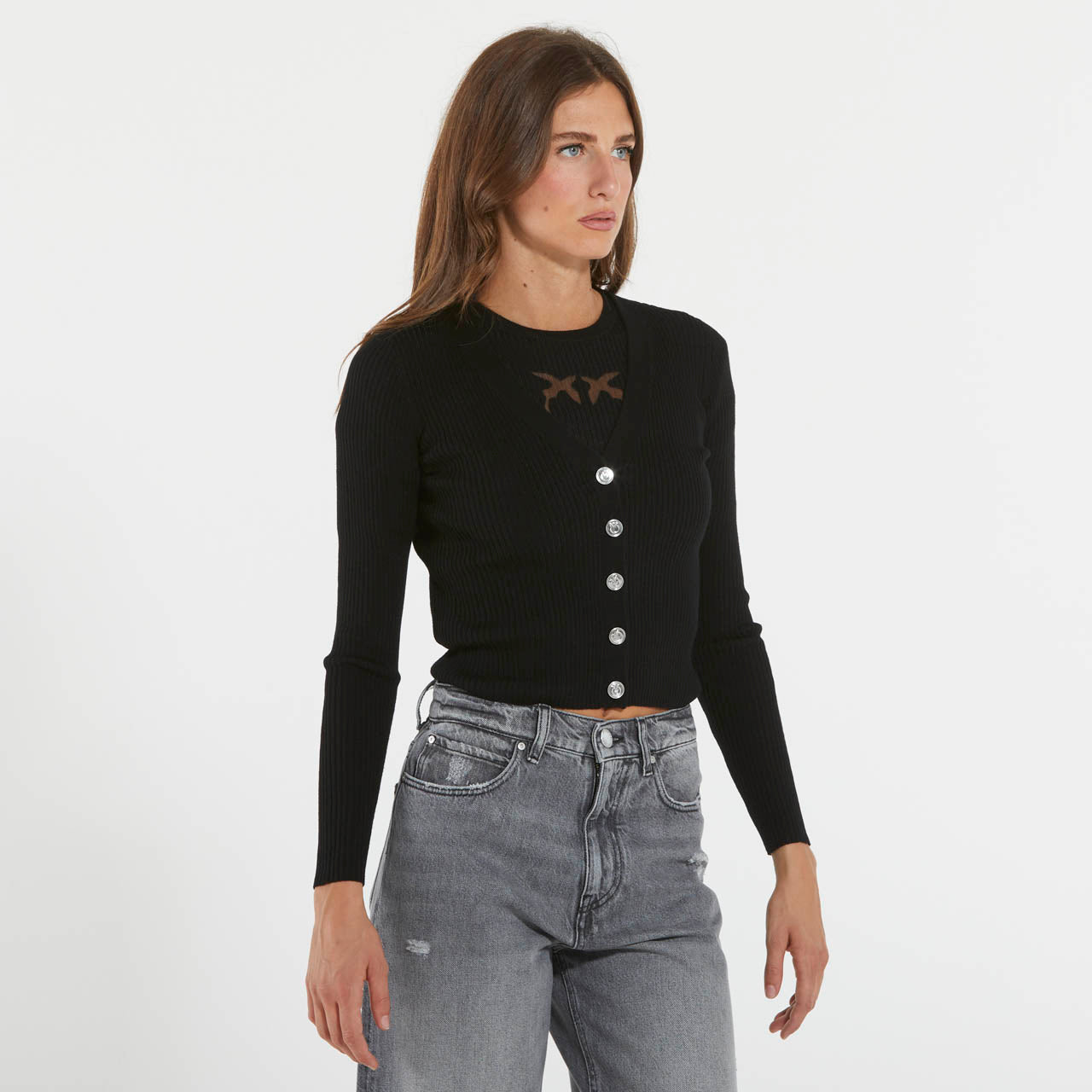 Pinko cardigan aderente a coste nero