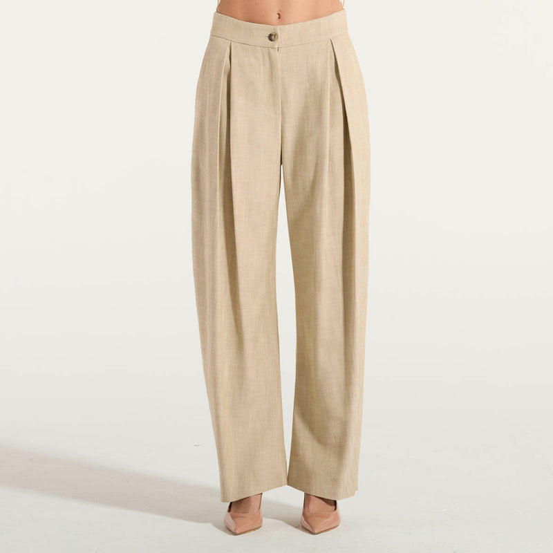 Pinko pantaloni larghi con pieghe in tela beige