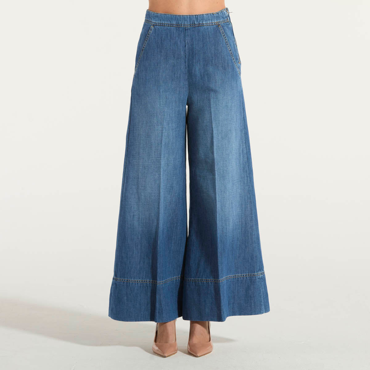 Pinko Jeans palazzo in denim misto lino