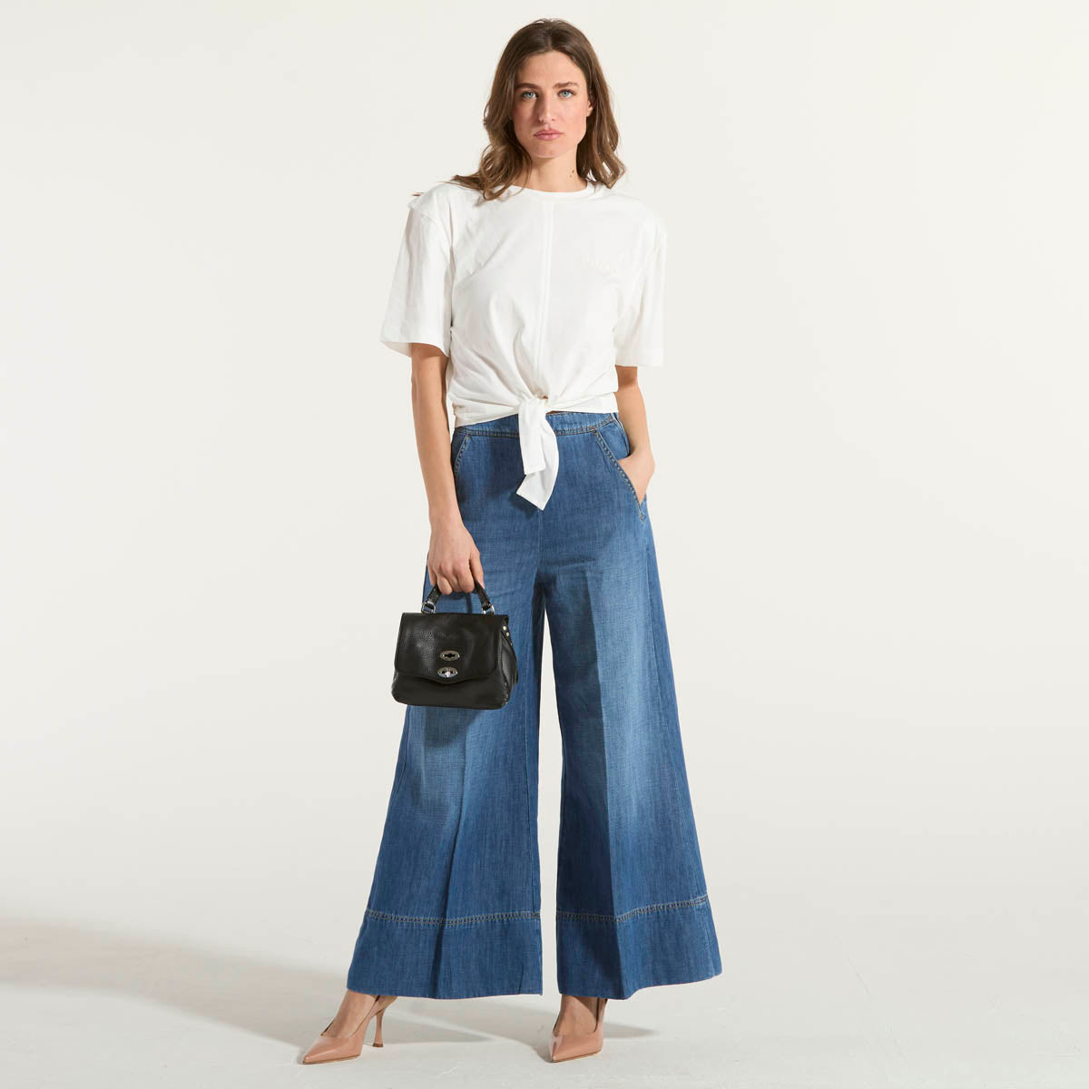 Pinko Jeans palazzo in denim misto lino