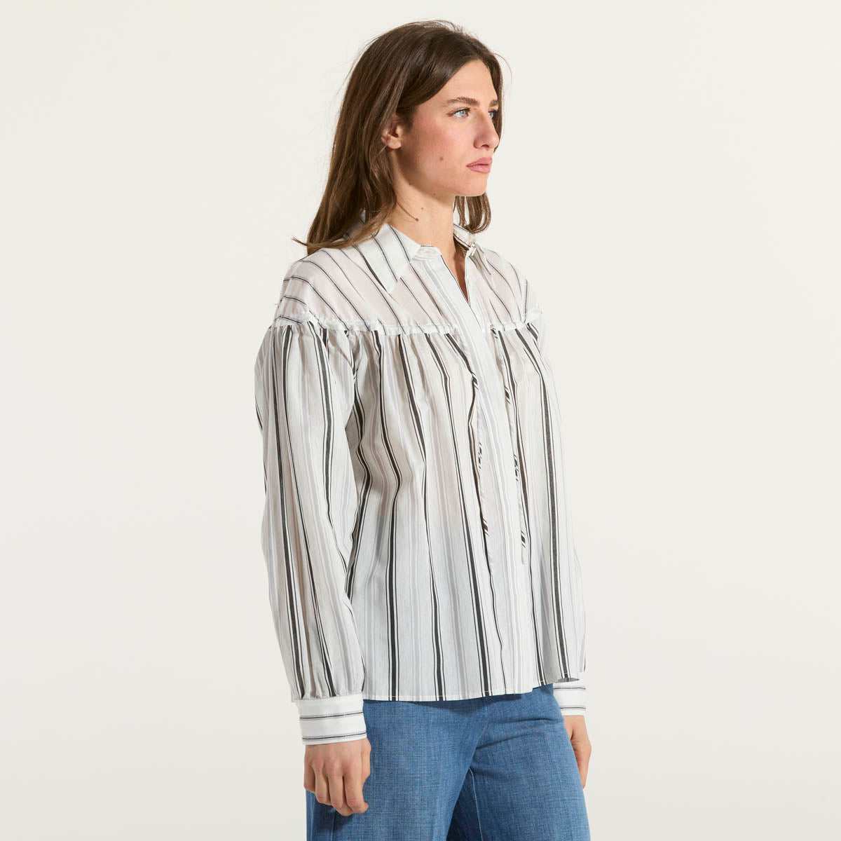 Pinko camicia in cotone a righe con laccetti