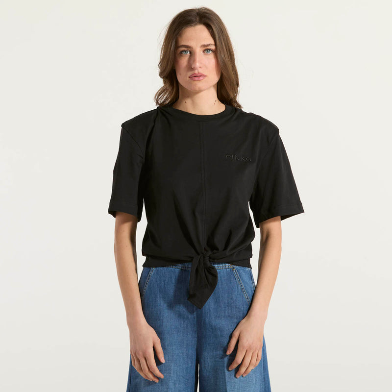 Pinko T-shirt corta con nodo davanti nera