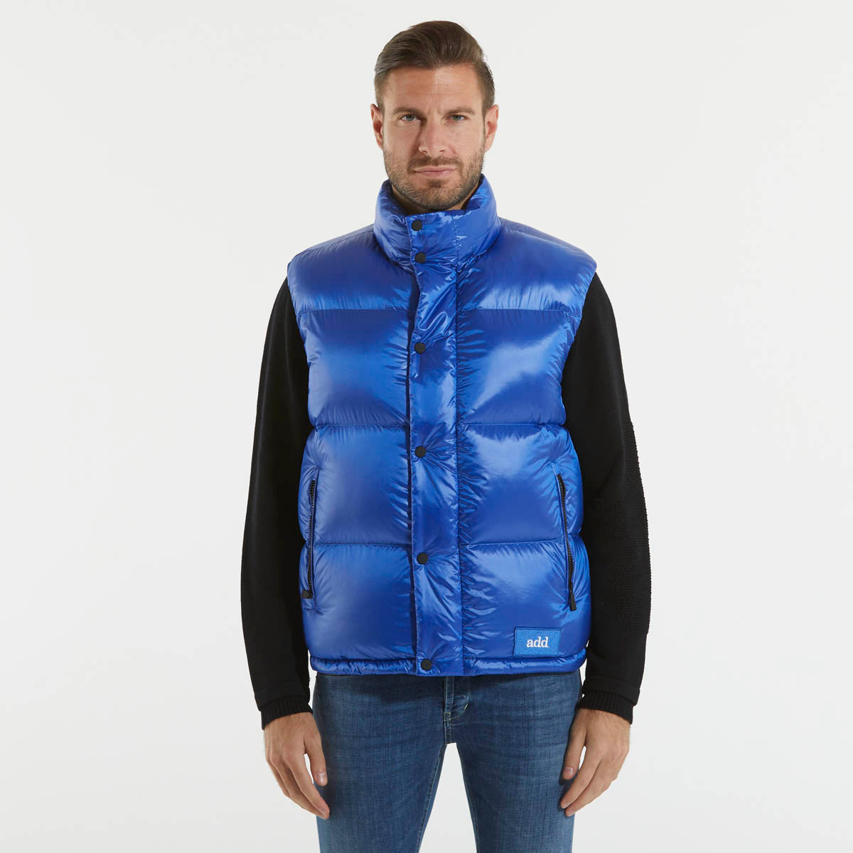 Add gilet blu elettrico imbottito con cappuccio