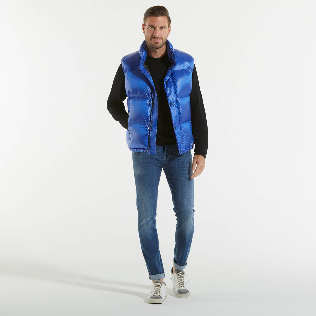 Add gilet blu elettrico imbottito con cappuccio