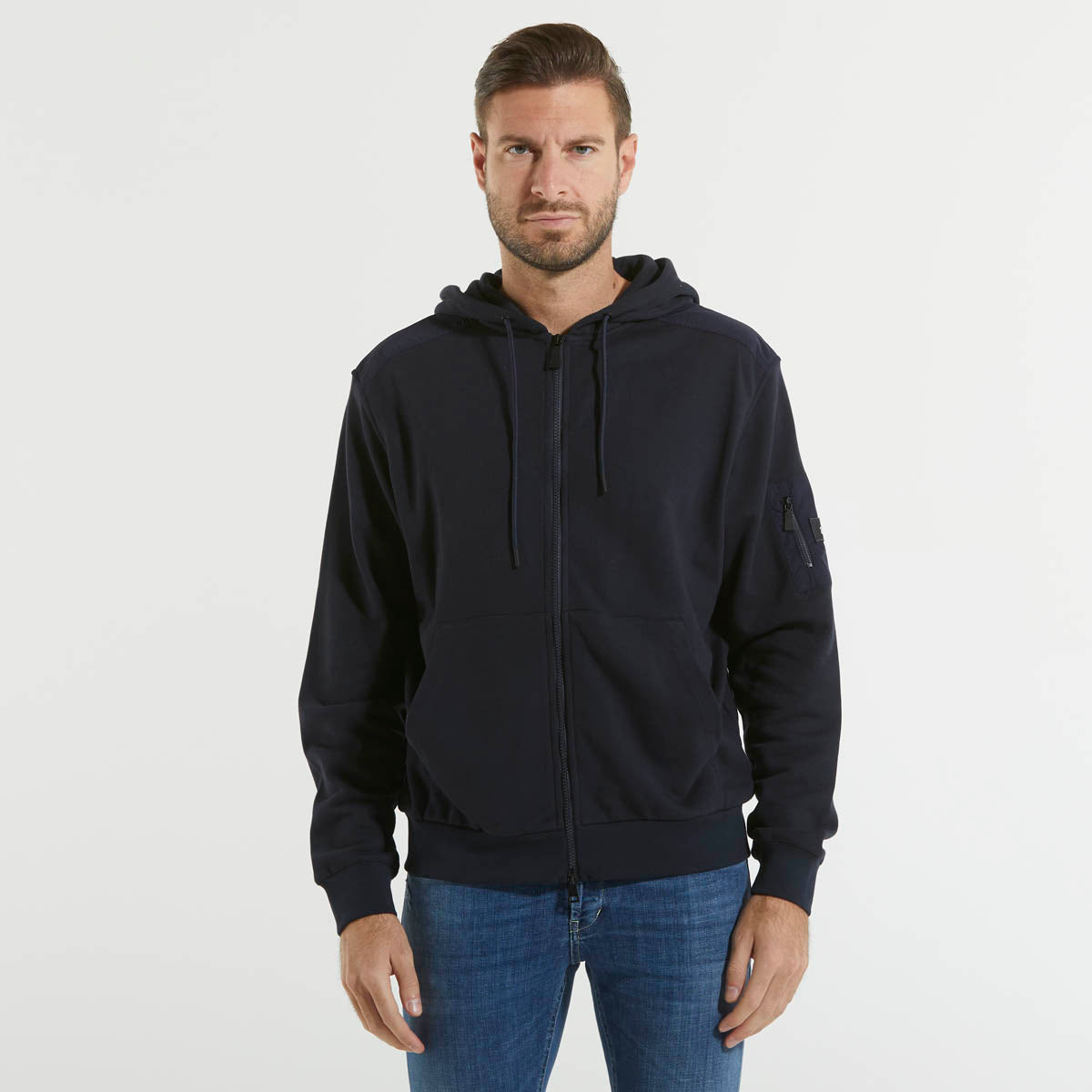 Add felpa con cappuccio full zip in tessuto blu