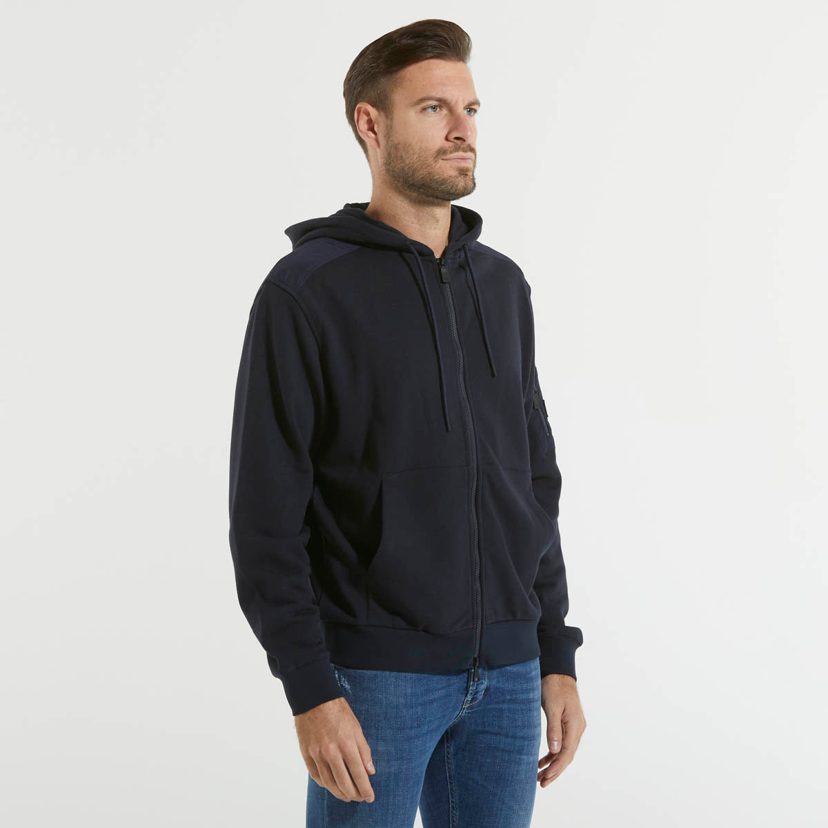 Add felpa con cappuccio full zip in tessuto blu