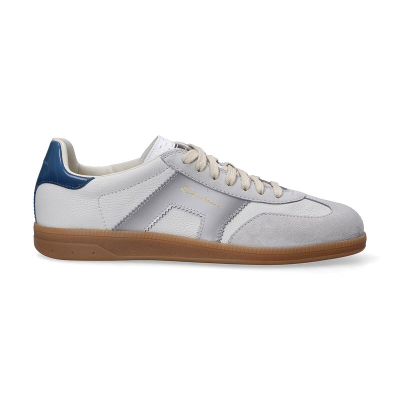 Santoni sneaker Low Top pelle bianca blu