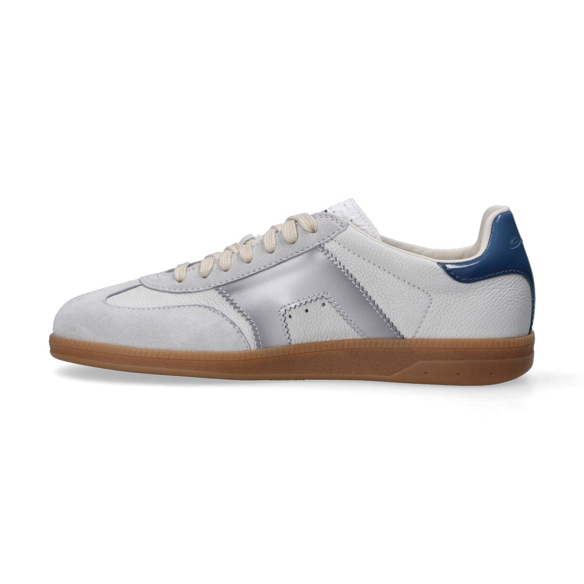 Santoni sneaker Low Top pelle bianca blu