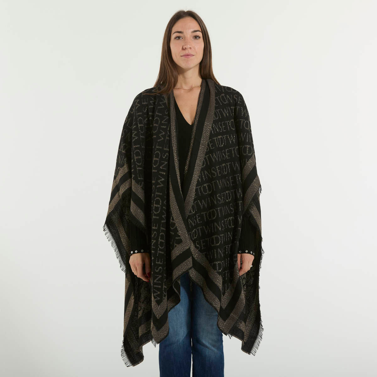 Twinset poncho nero logato