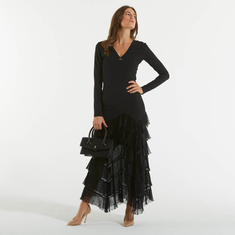 Twinset abito nero con tulle