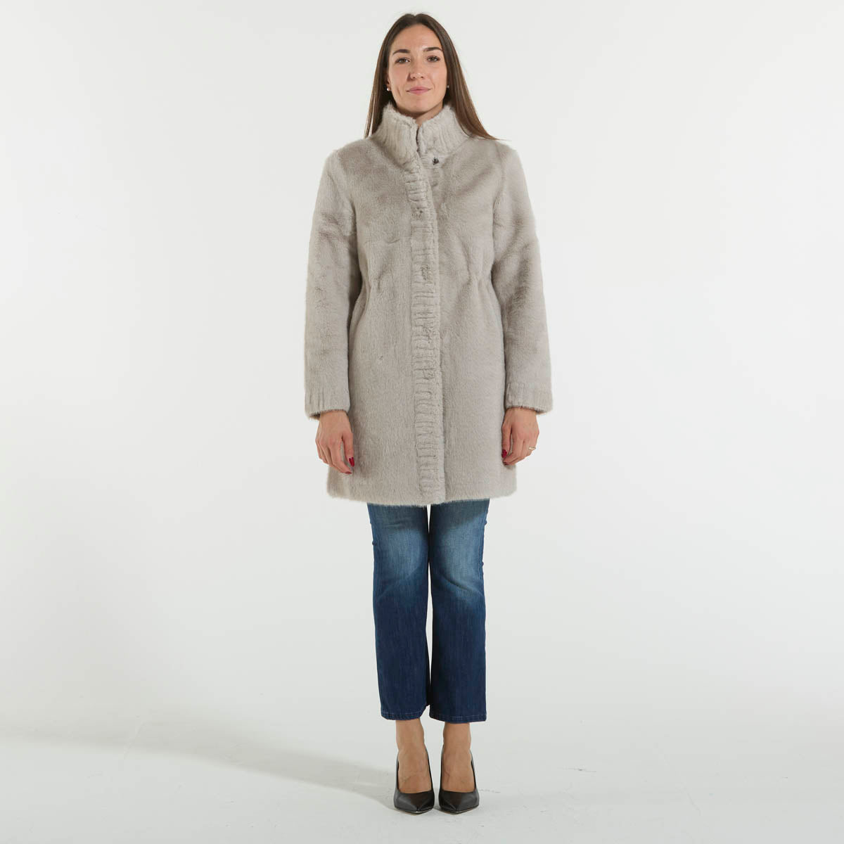 Blanche cappotto pelliccia grigio