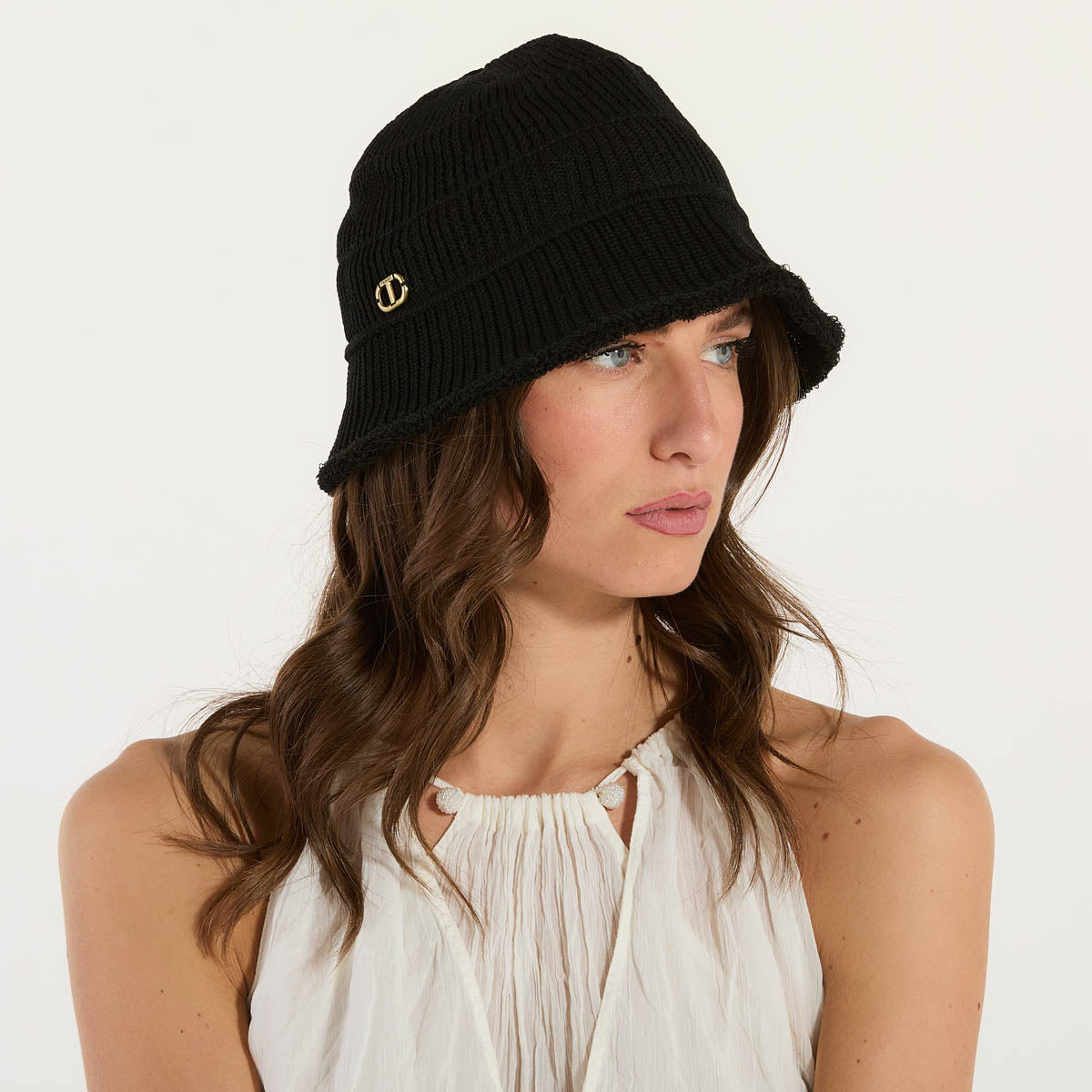 Twinset cappello bucket in maglia nero