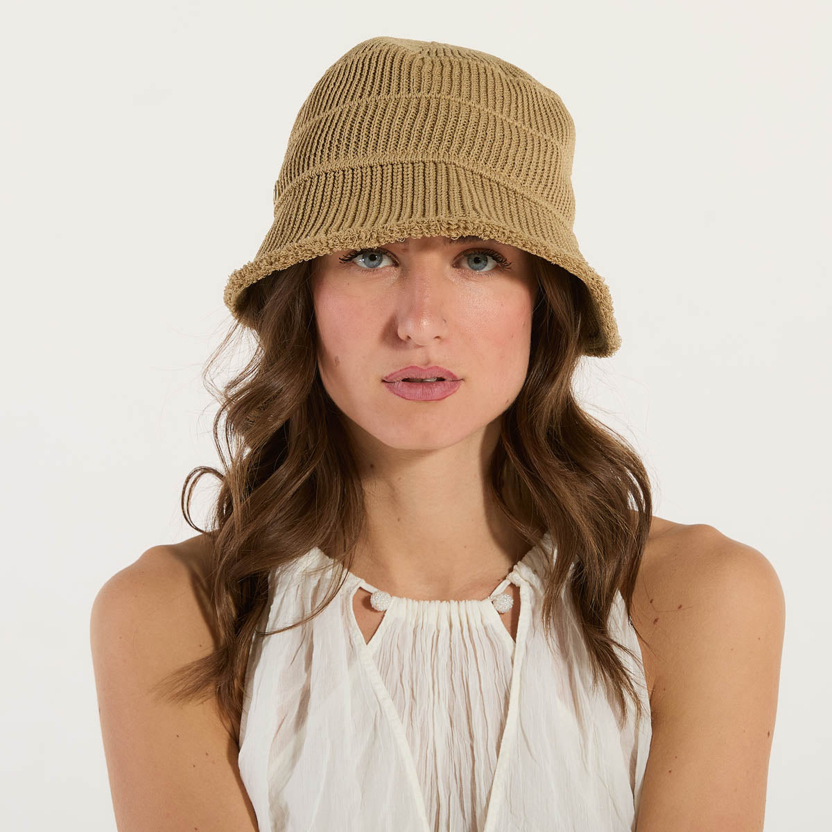 Twinset cappello bucket in maglia beige