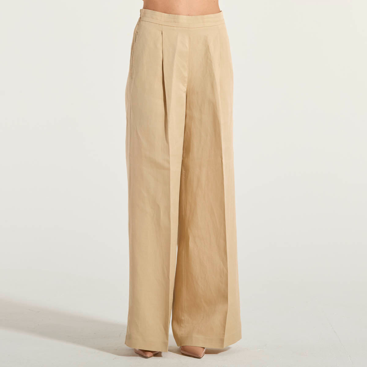 Twinset pantaloni a palazzo in misto lino beige