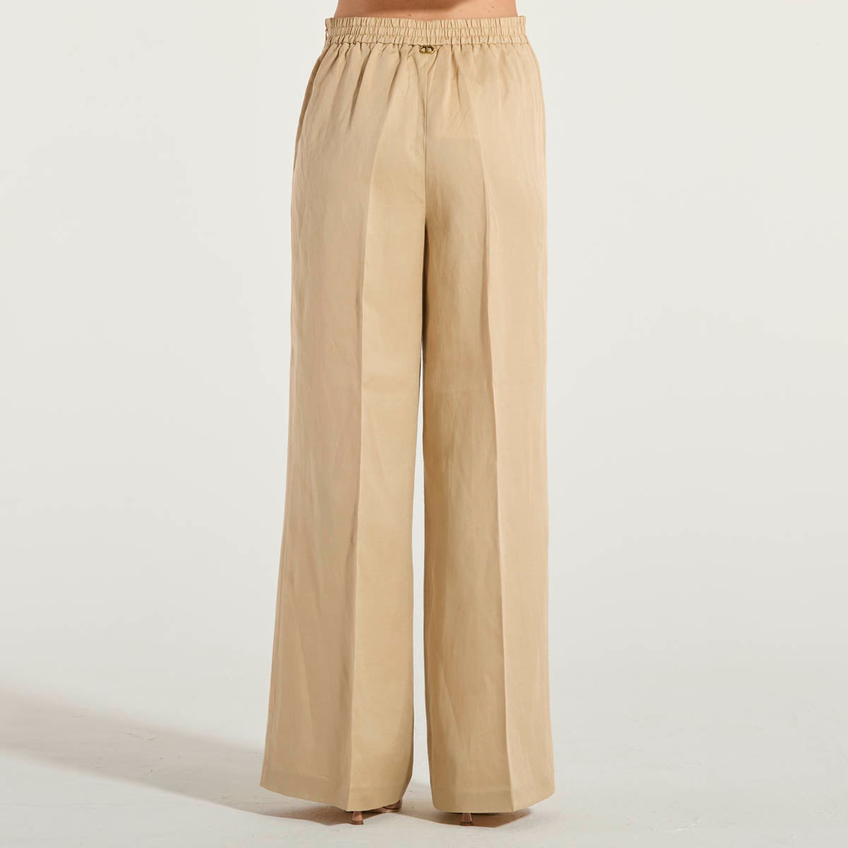 Twinset pantaloni a palazzo in misto lino beige