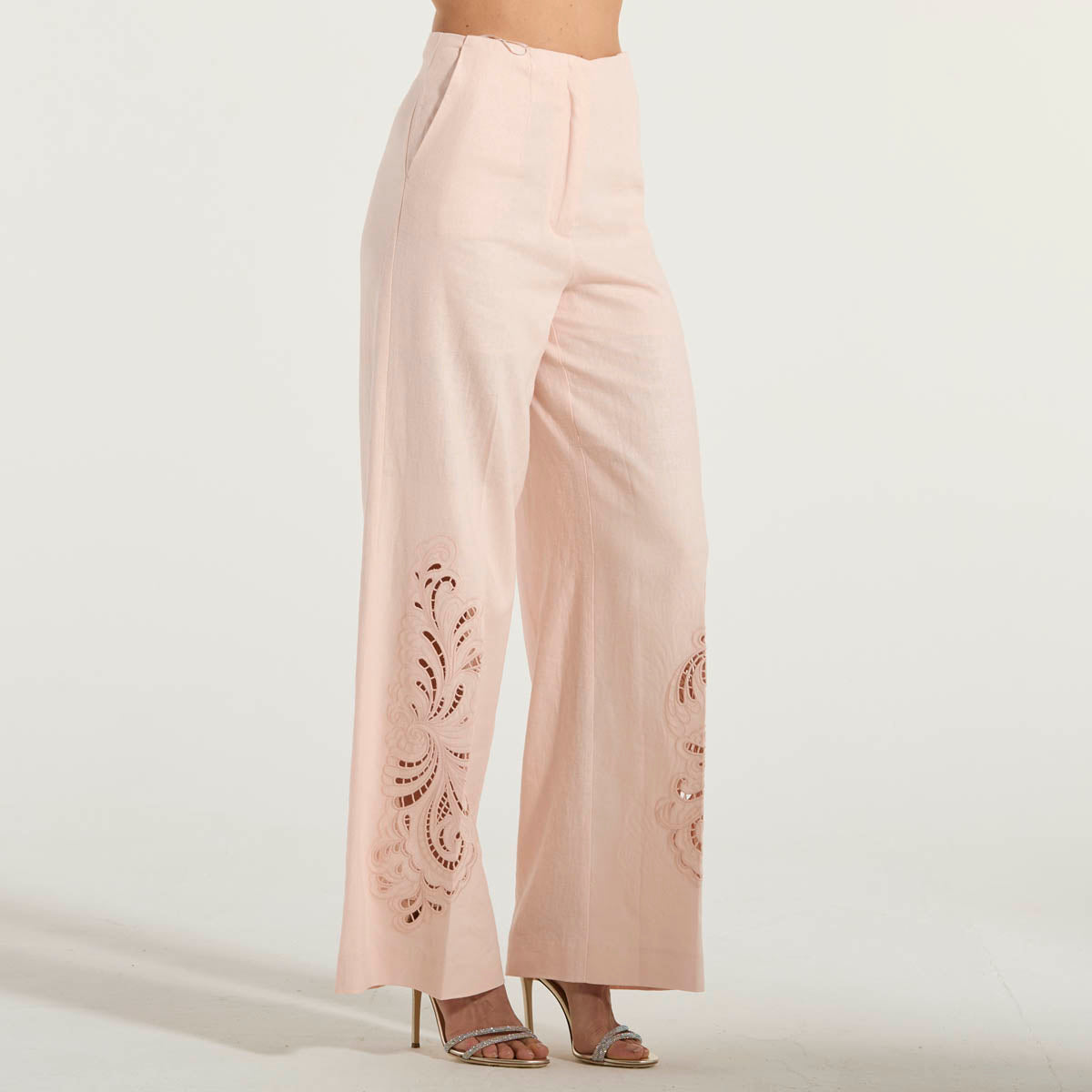 Twinset pantalone in mistro lino rosa