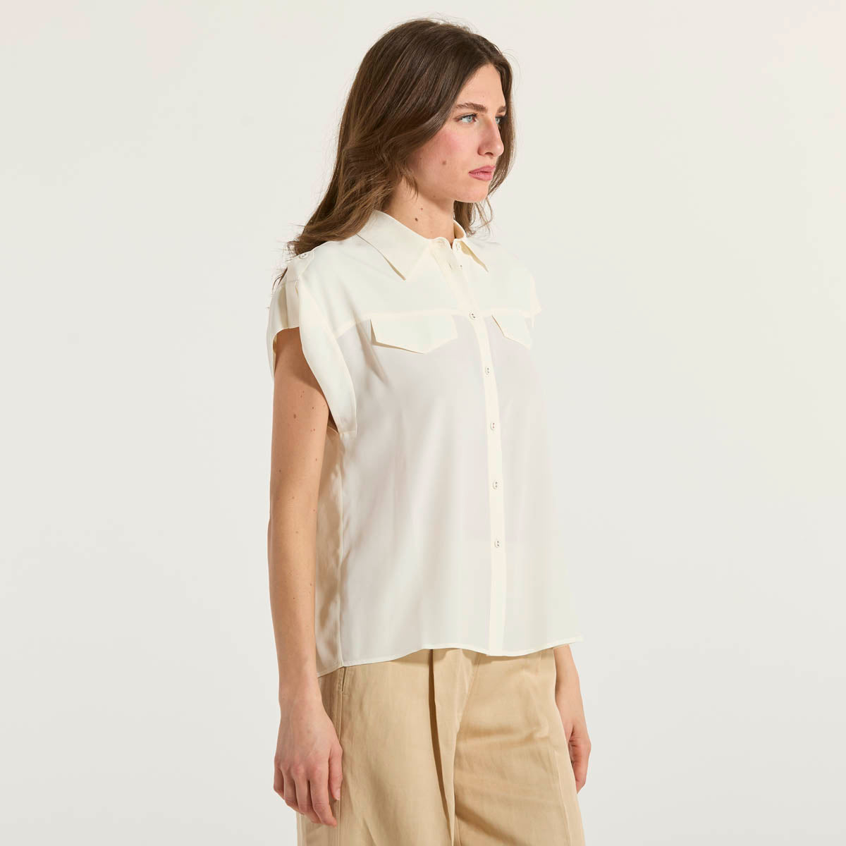 Twinset camicia senza maniche in tessuto panna