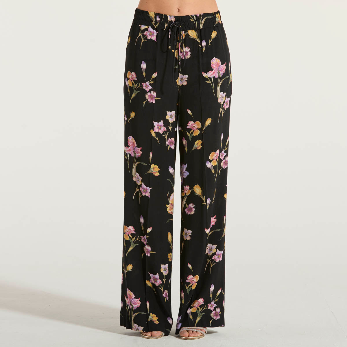 Twinset pantaloni in crêpe de Chine a fiori