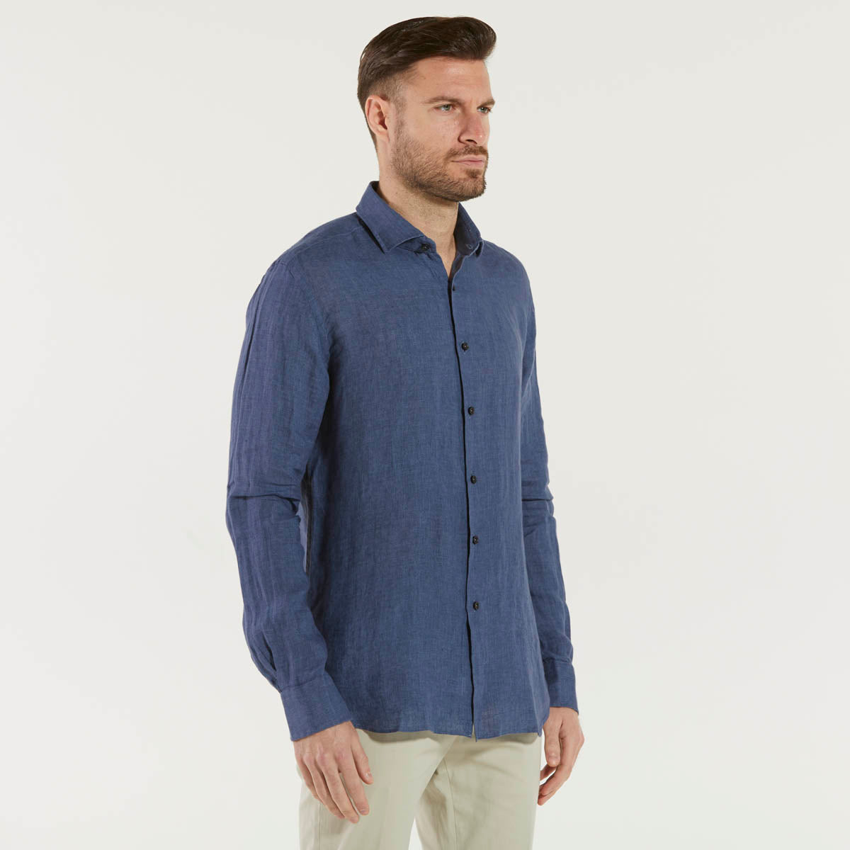 Xacus camicia in lino blu