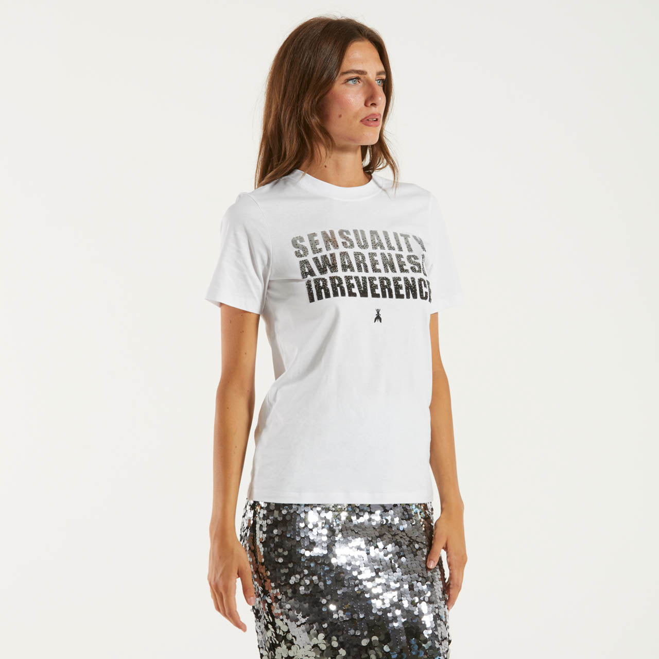 Patrizia Pepe t-shirt bianca paillettes