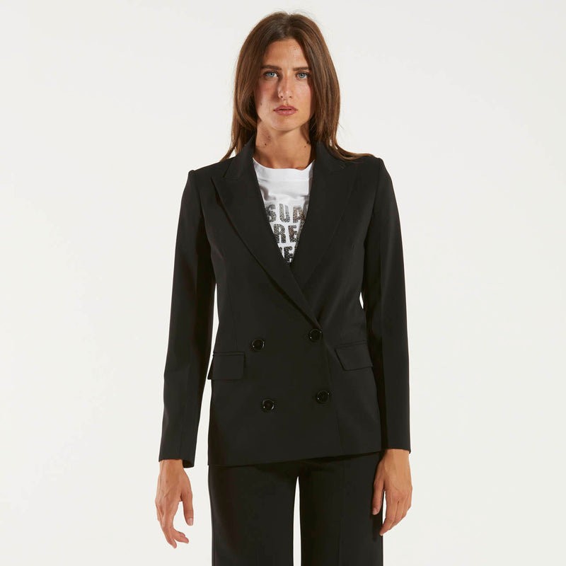 Patrizia Pepe blazer nero doppiopetto in crepe