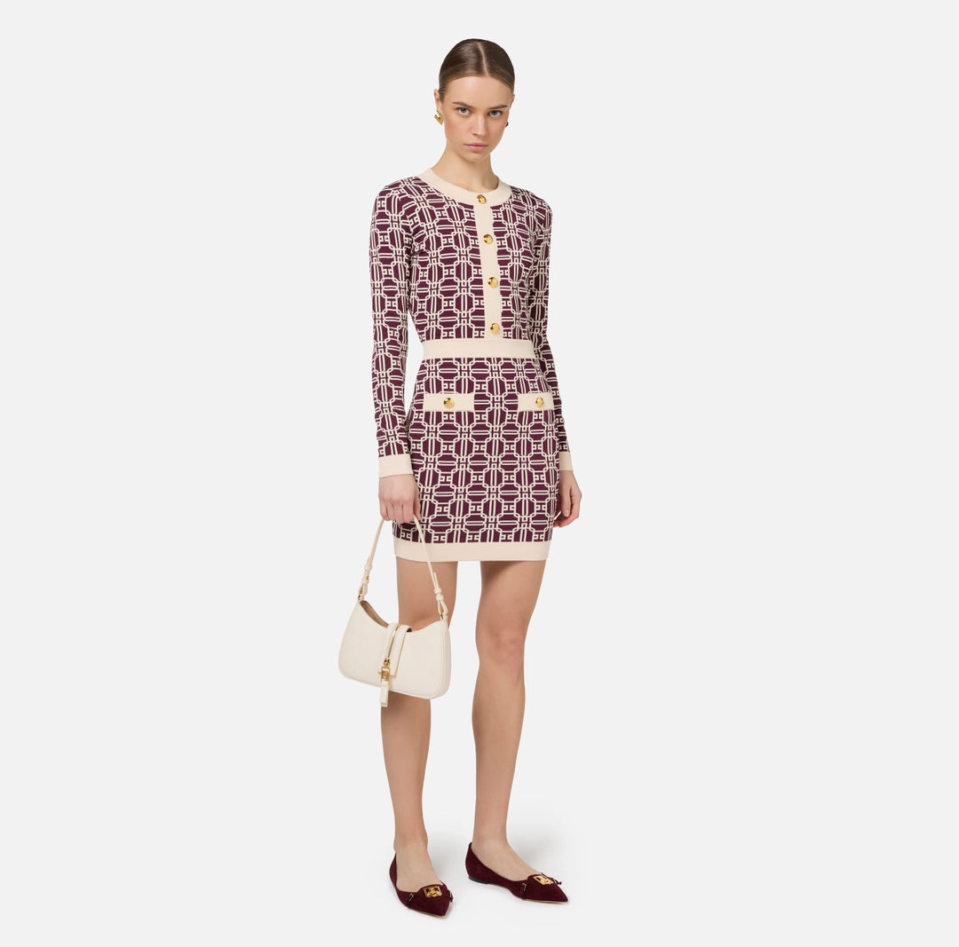 Elisabetta Franchi miniabito logo jacquard viola