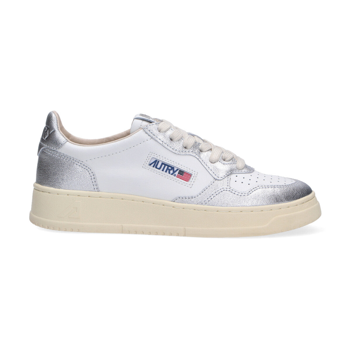 Autry Sneaker Medalist low in pelle bianco argento