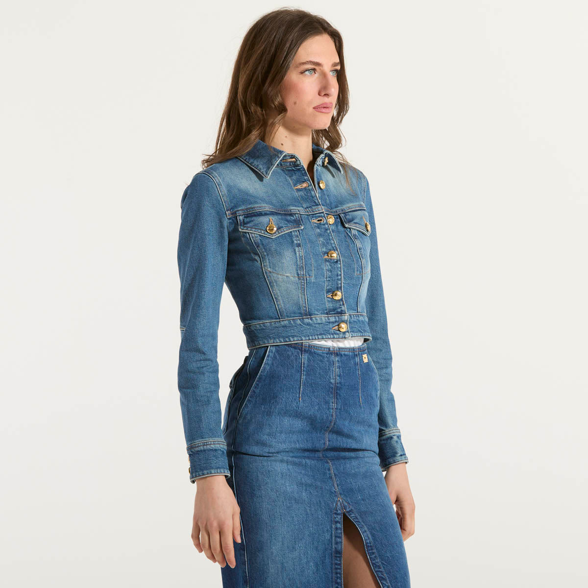 Elisabetta Franchi giubbotto cropped in denim