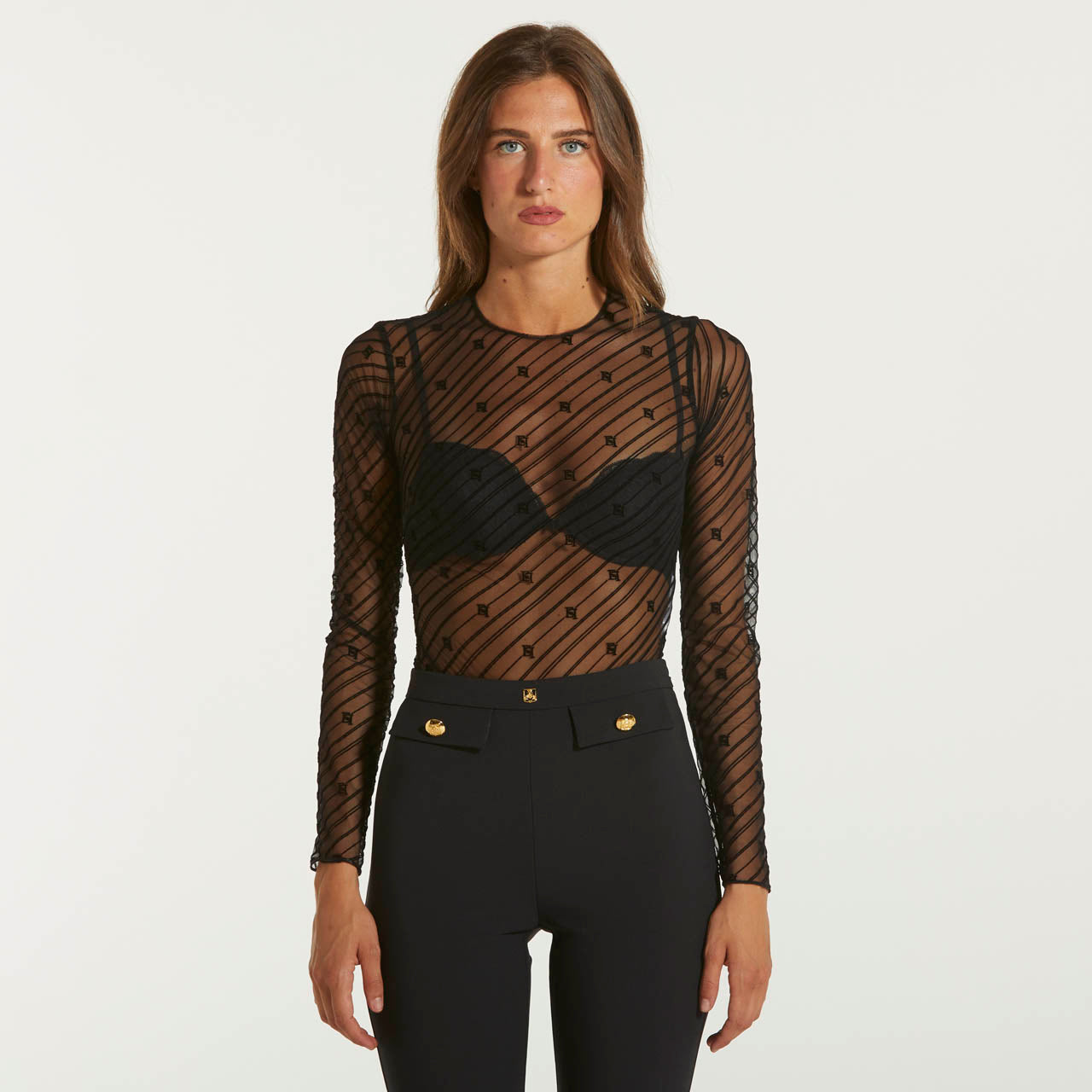 Elisabetta Franchi body in tulle nero