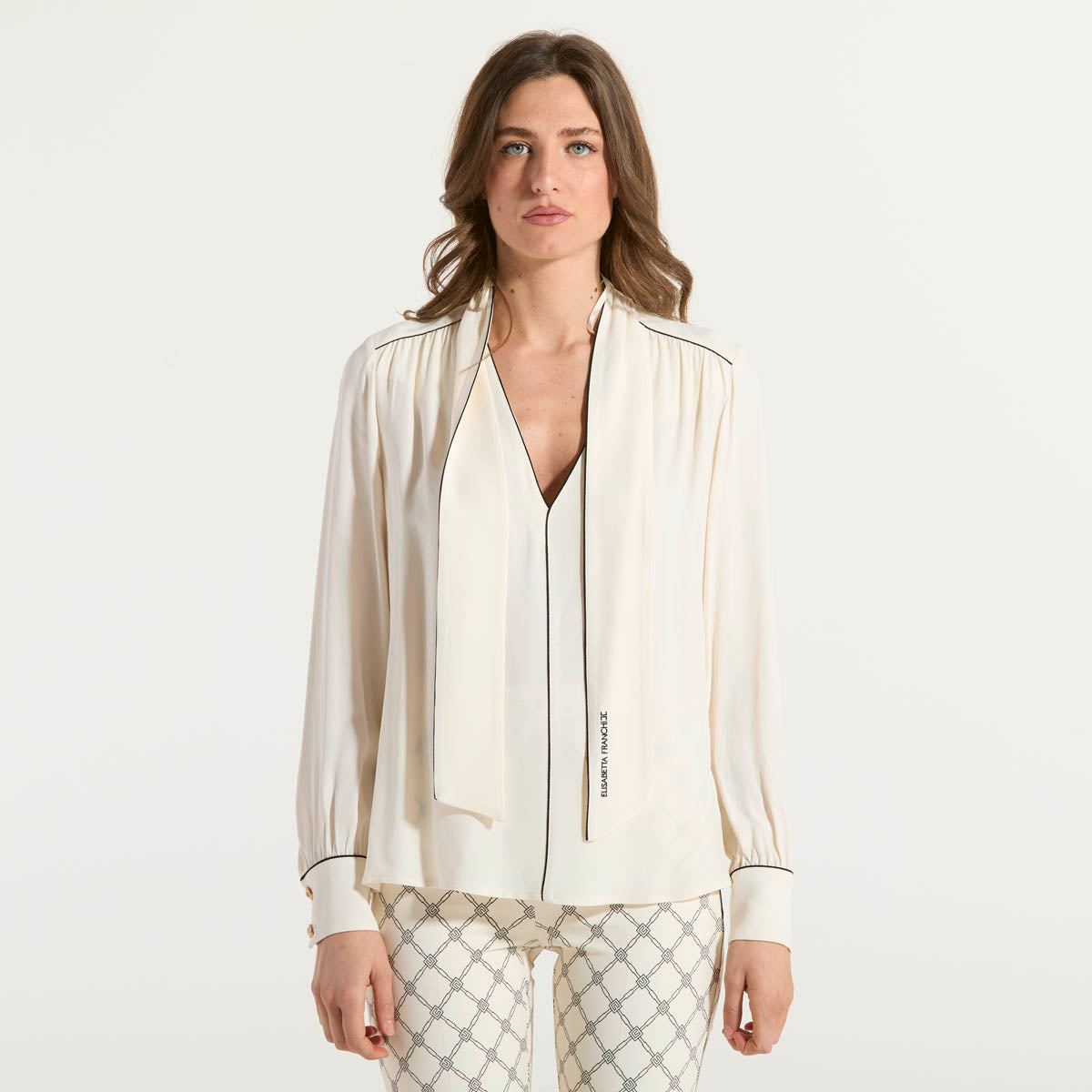 Elisabetta Franchi camicia in georgette avorio