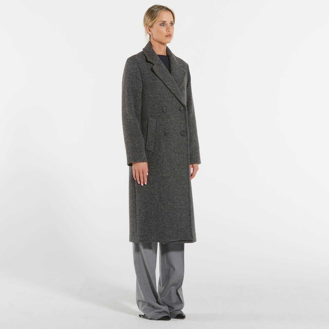 Max Mara cappotto grigio in tweed di lana