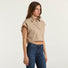 Dondup camicia crop in popeline di cotone beige