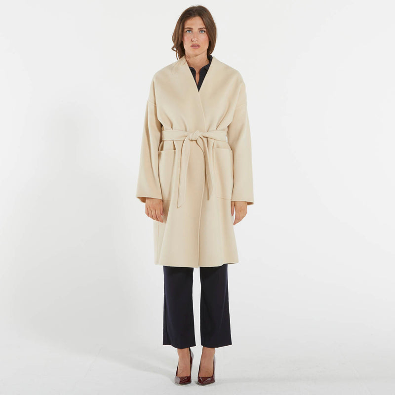 Max Mara cappotto a vestaglia in lana beige