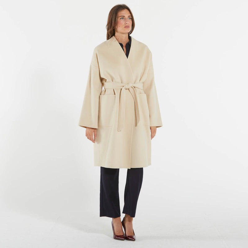 Max Mara cappotto a vestaglia in lana beige