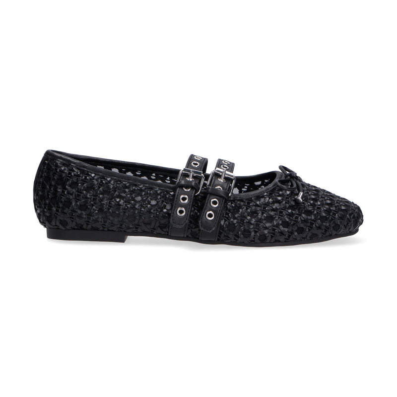 Loafer ballerine in pelle intrecciata nera