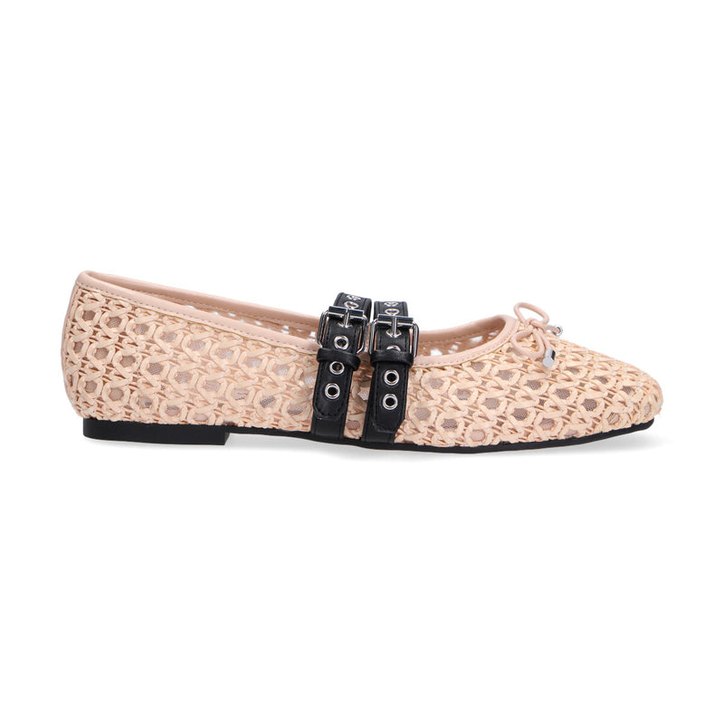 Loafer ballerine in pelle intrecciata nude