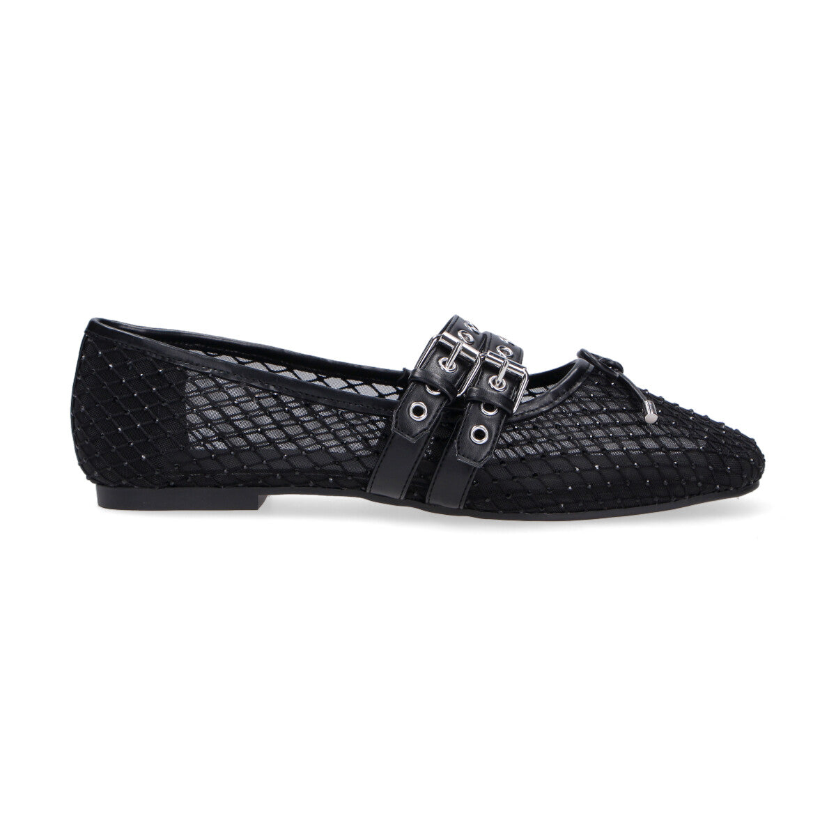 Ballerina Loafer Intrecciata nylon nero con strass