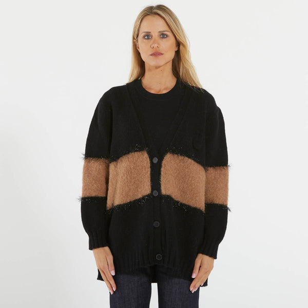 Solotre cardigan nero e cammello