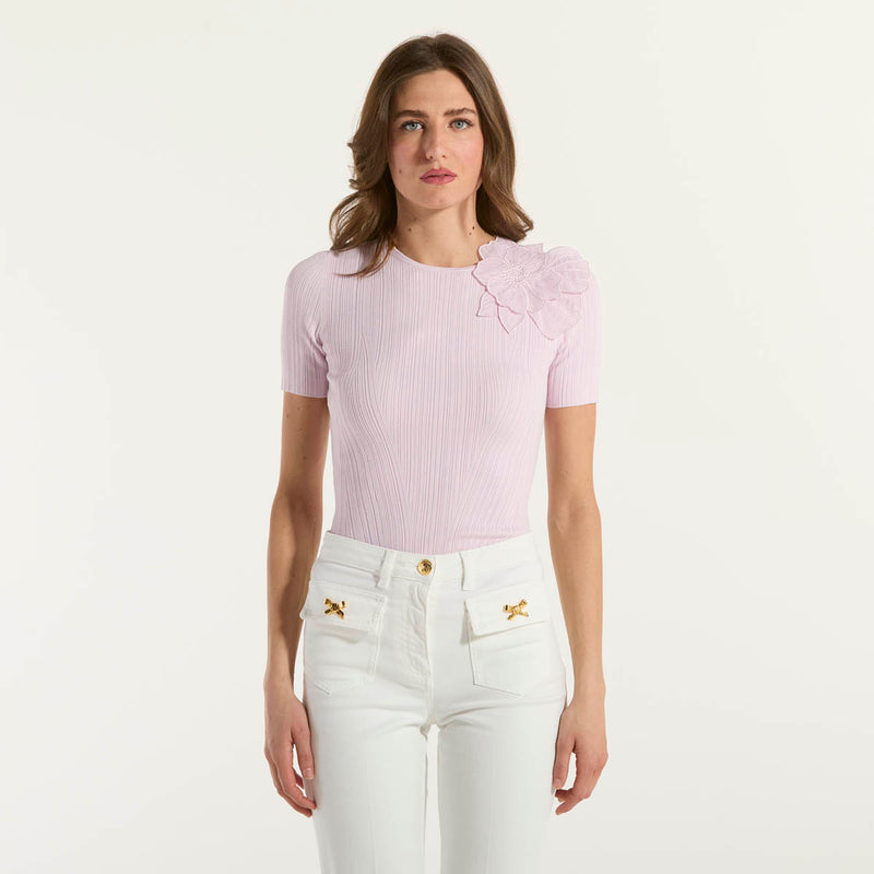 Elisabetta Franchi maglia a costine con fiore rosa