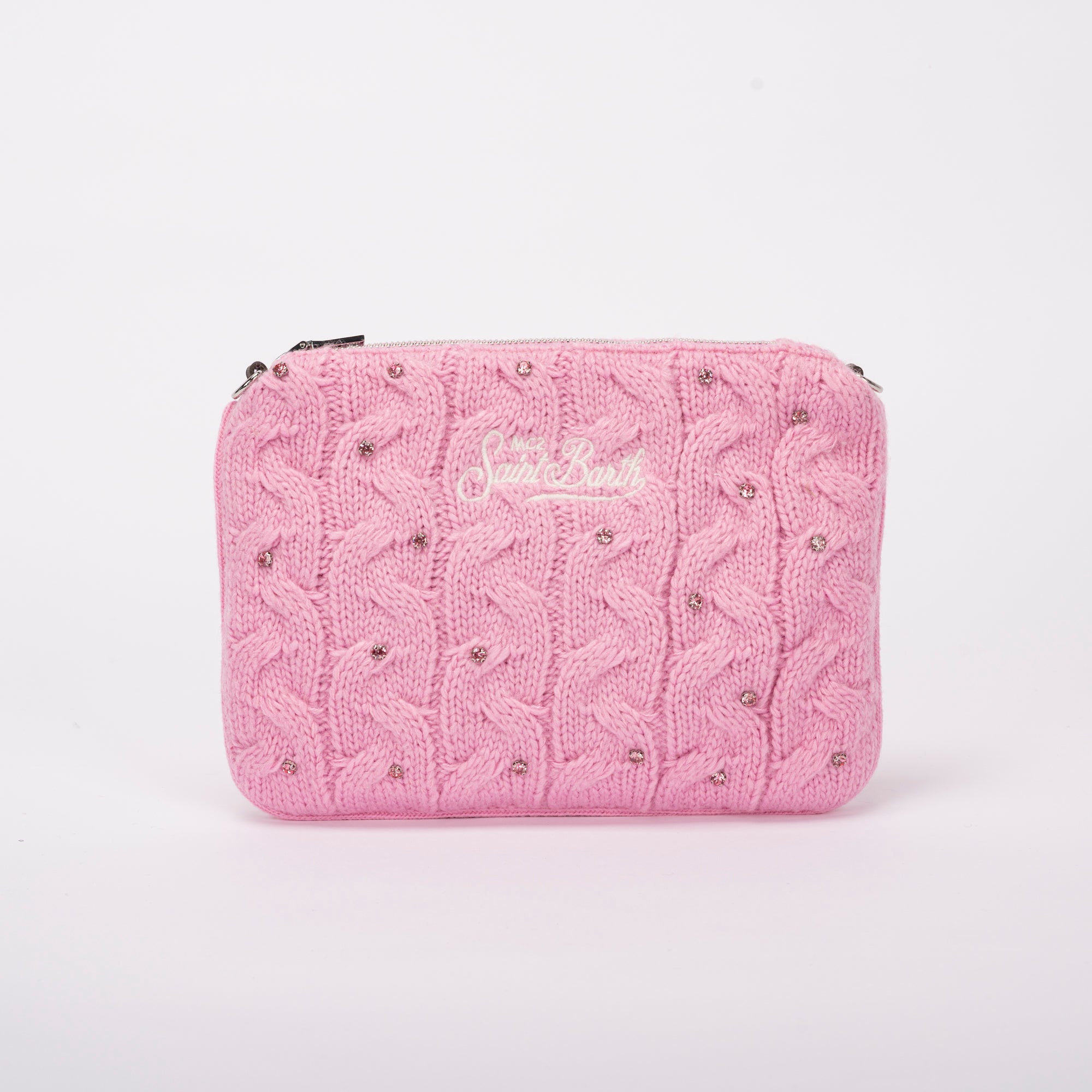 Mc2 Saint Barth pochette braid tricot rosa strass