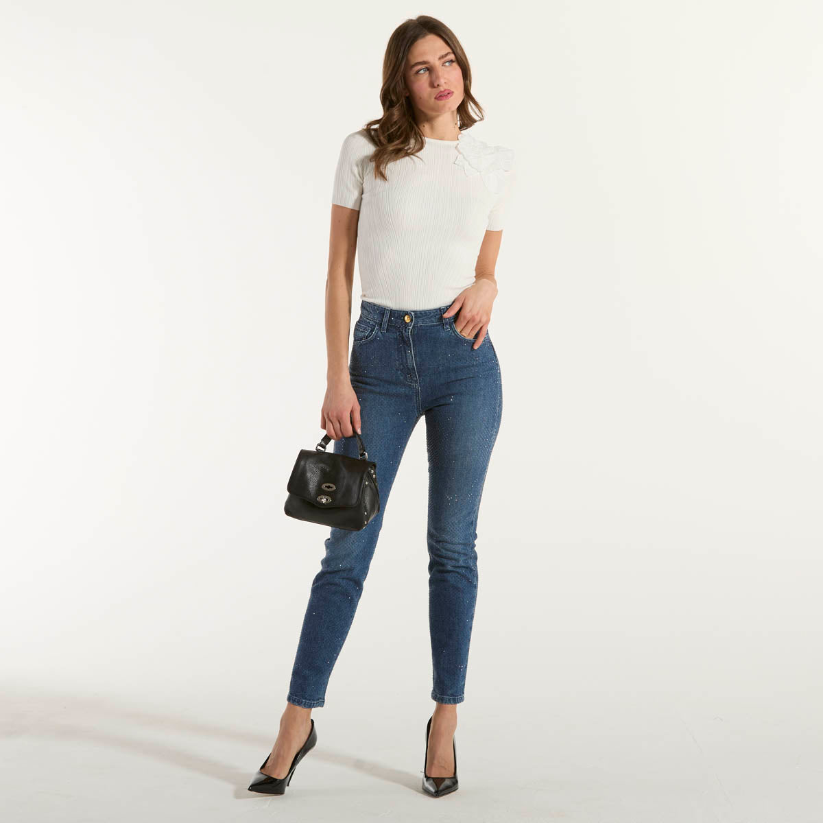 Elisabetta Franchi jeans in denim con strass