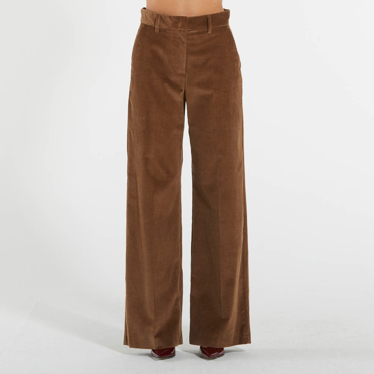 Max Mara pantalone wide leg in velluto nocciola