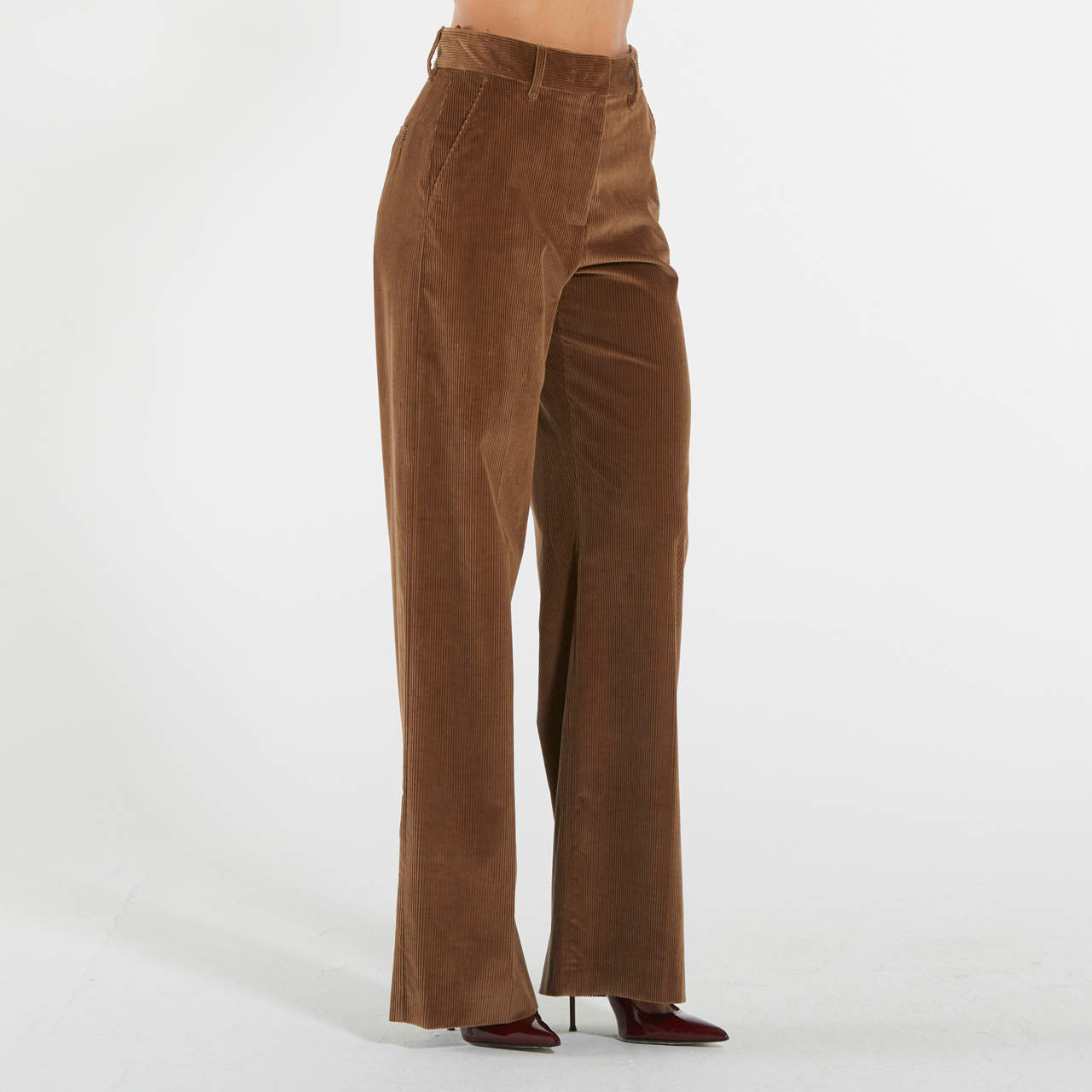 Max Mara pantalone wide leg in velluto nocciola