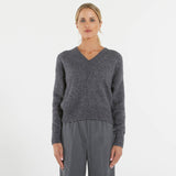 Max Mara maglione grigio a V in alpaca e cotone